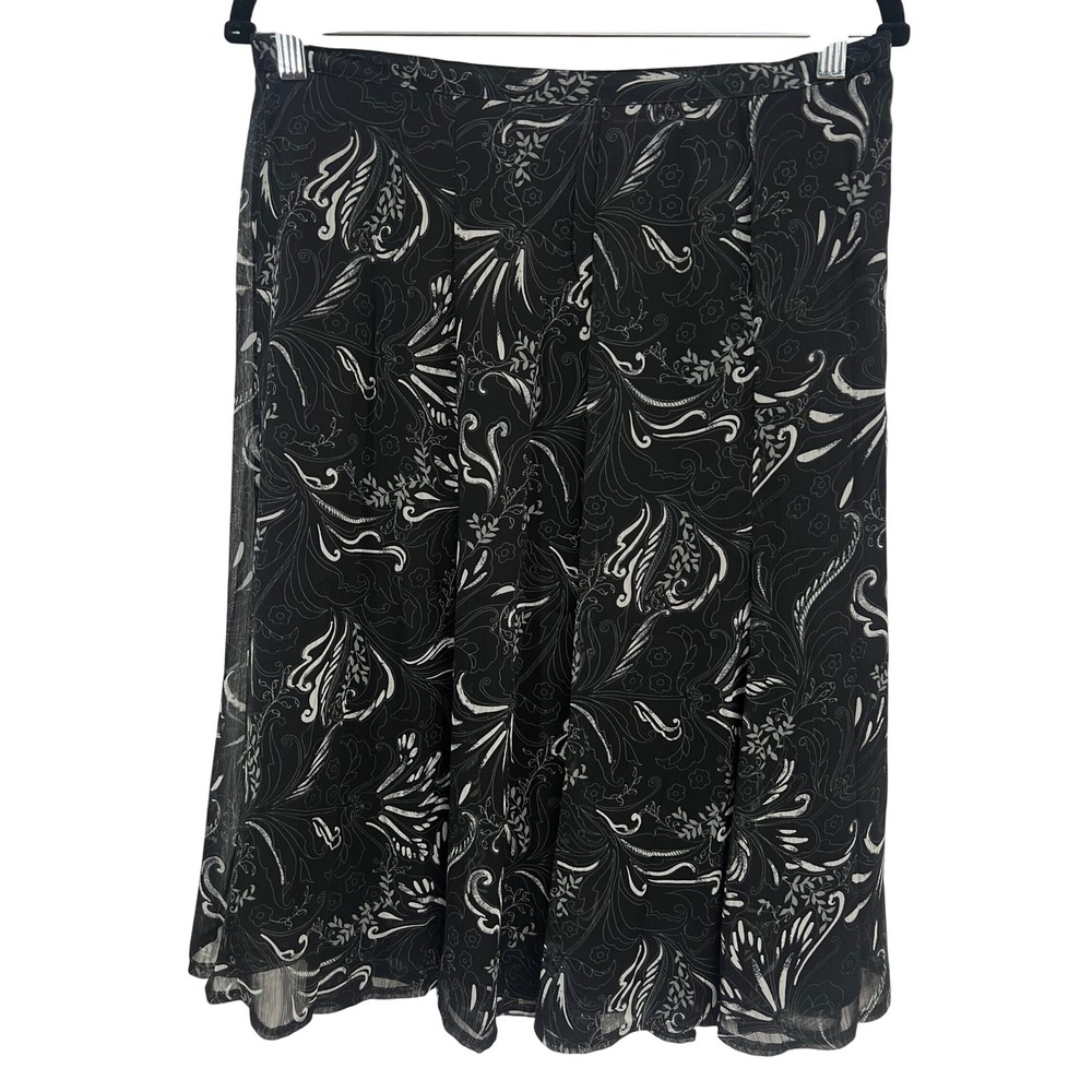 Sag Harbor Midi Skirt 12P Vintage 90s Y2K Floral Print Black White